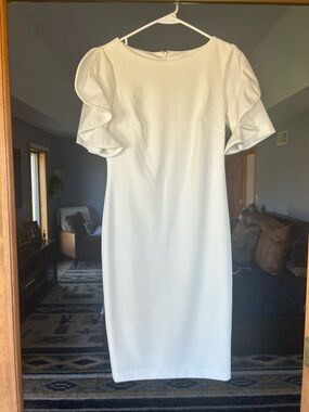 Calvin Klein White Midi Dress with Ruffle Sleeves